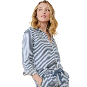 NEW SPARTINA 449 Lois Mini Stripe Button Down Shirt Blue Stripes Size XS